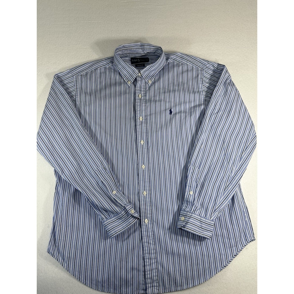 Ralph Lauren Shirt Mens M Blue White Striped Classic Fit Button Down Navy Pony